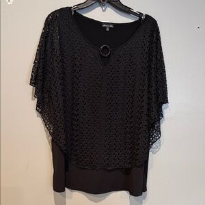 Catherine Malandrino Black Lace Poncho Blouse